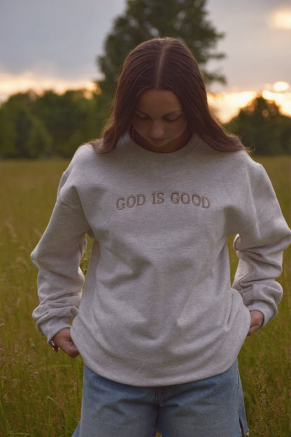 Embroidered God Is Good Crewneck