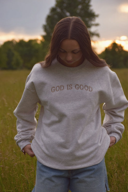 Embroidered God Is Good Crewneck